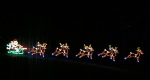 Santa, sleigh, and reindeer