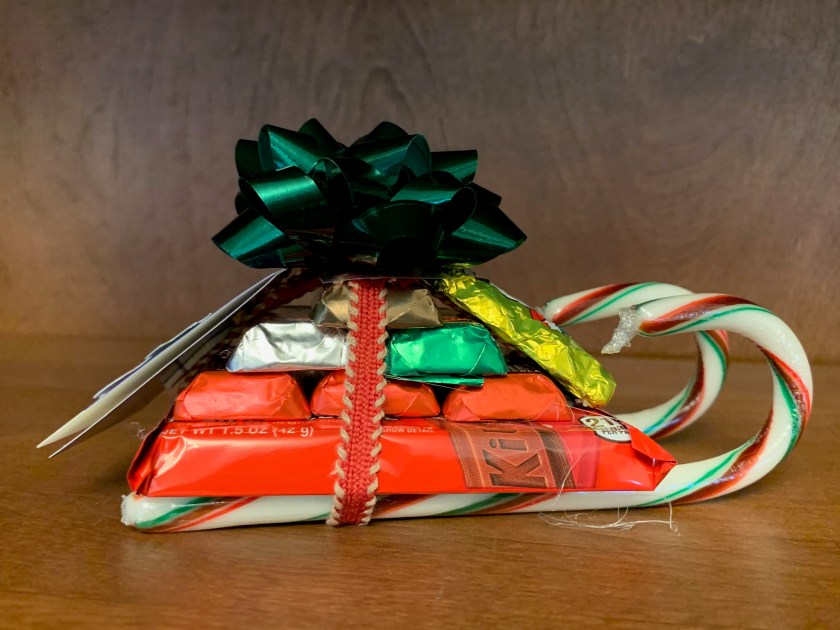 Sled made from candy canes and other candy