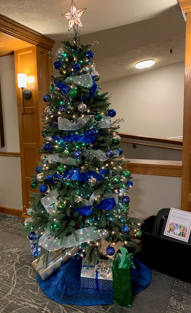 blue & green Seahawks holiday tree