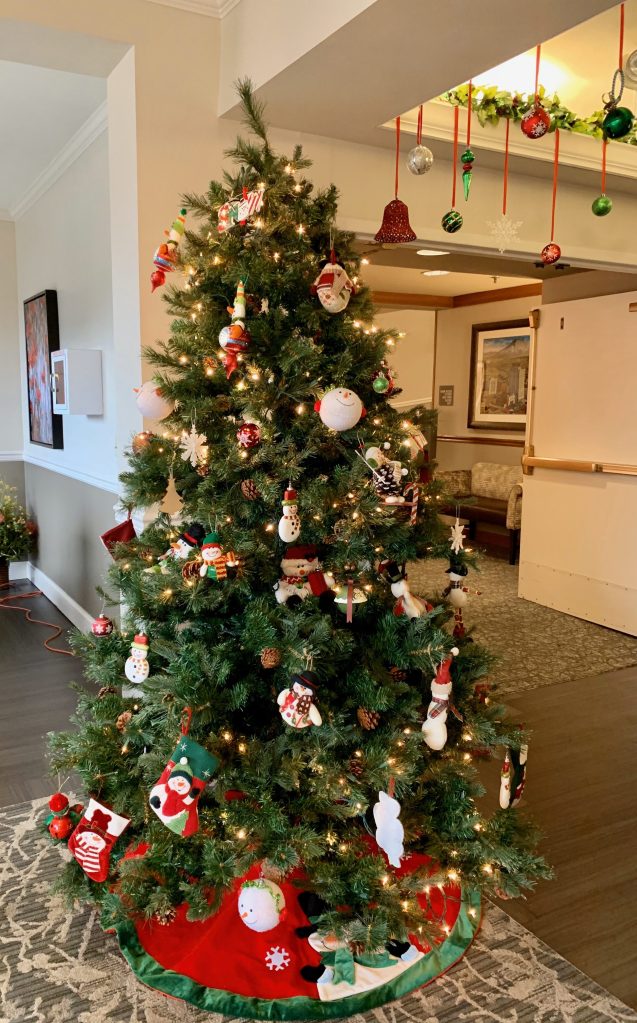 Christmas tree decorated with snowman ornaments